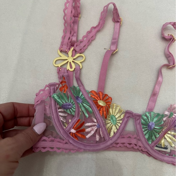 New! For Love And Lemons Gia Multicolor pastel Floral Bralette bra 51364 - Picture 9 of 14